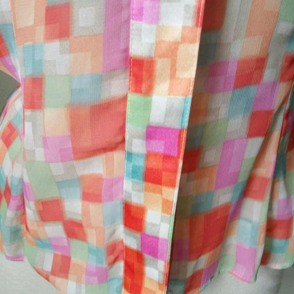 Vintage Checker Sheer Button up Blouse - Picture 10 of 11